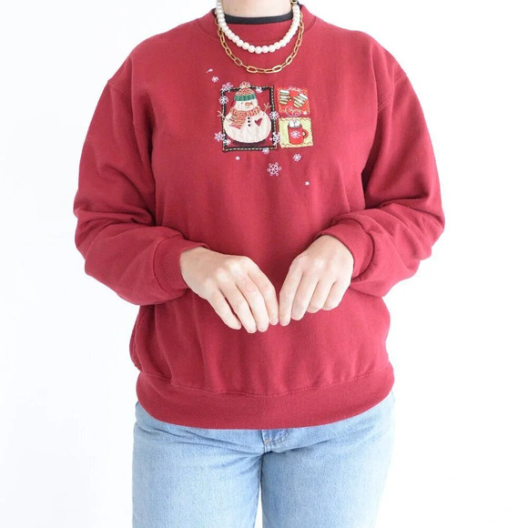 Vintage 90'S Country Store  Red Snowman Ugly Christmas Crewneck Sweater M - Picture 2 of 11